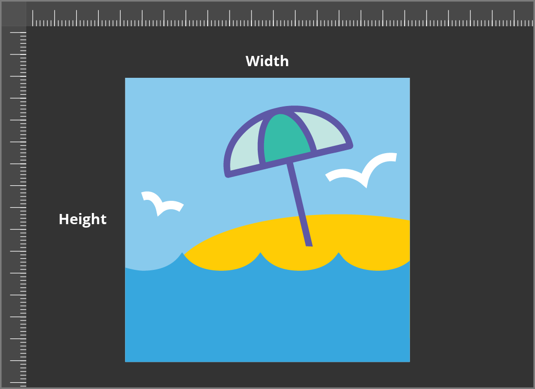 A photo in an editor showing the width and height measuring rulers