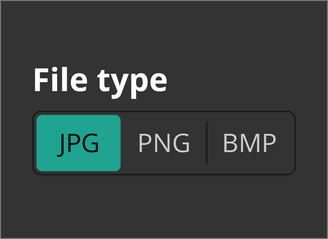 The File type options in a photo editor - you can usually choose JPG, PNG or BMP