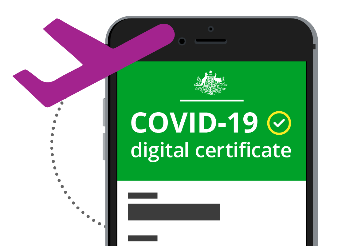 A digital certificate displaying on a smart phone with a plane flying around it
