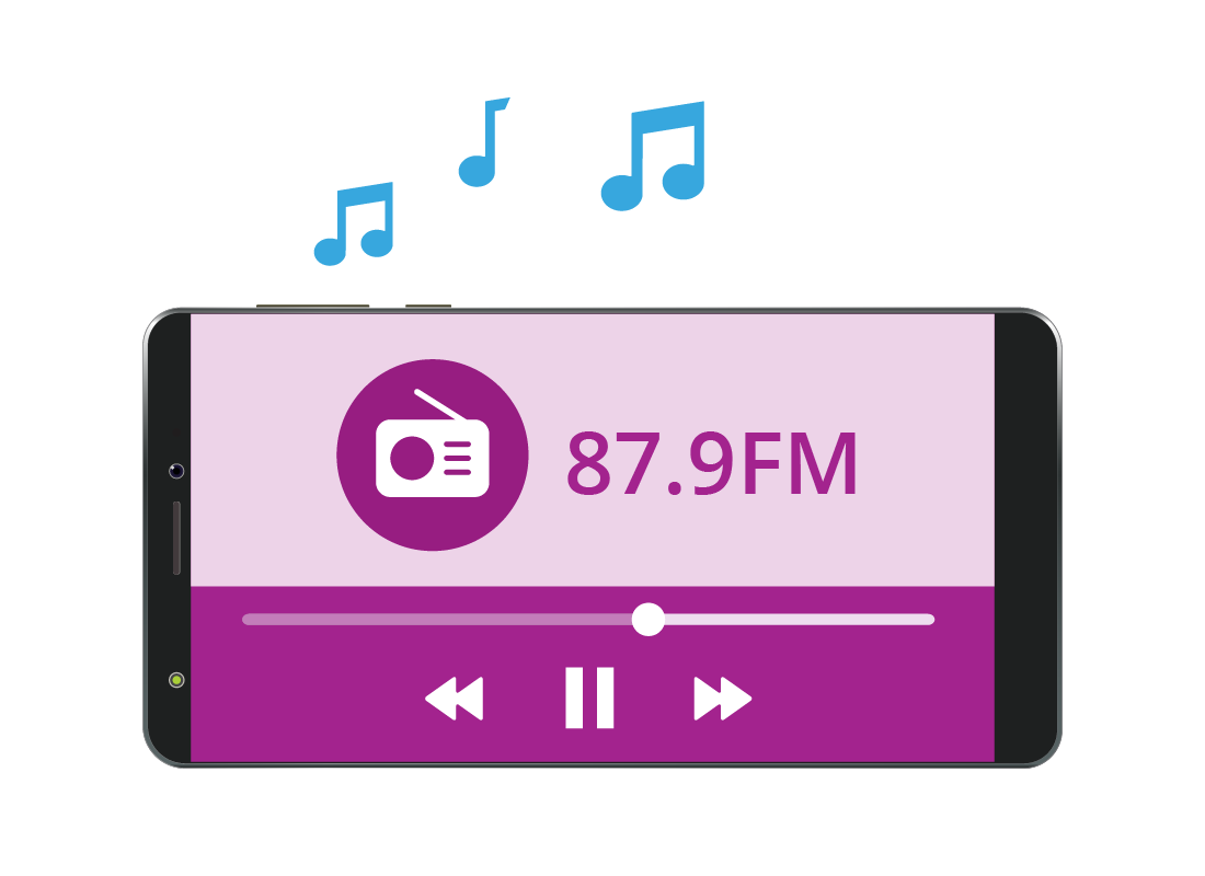 A mobile phone playing internet radio.