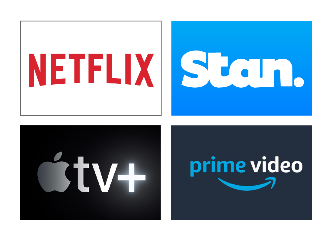 The logos for Netflix, Stan, Apple TV+ and Amazon's Prime Video