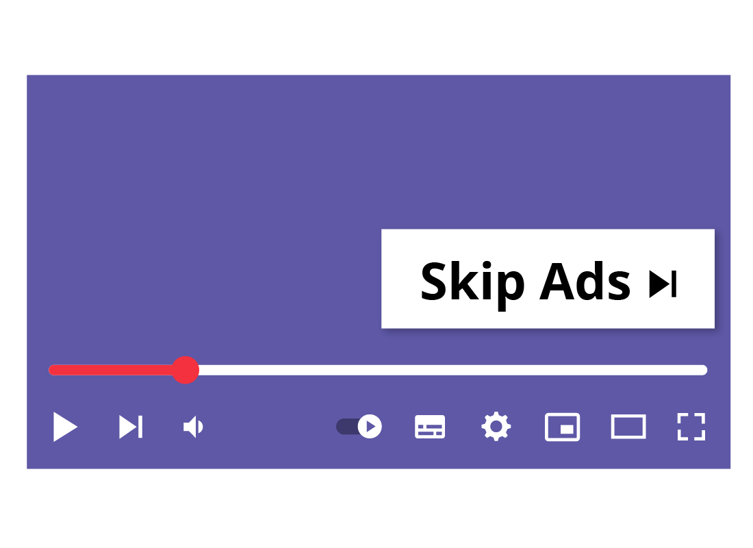 The Skip Ads option that appears after a set time on some YouTube videos