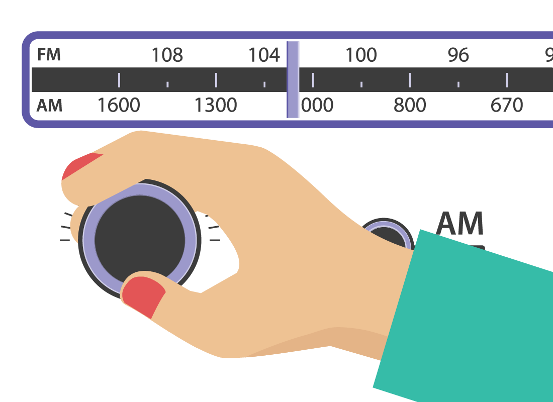A graphic of tuning in an old-fashioned AM/FM radio