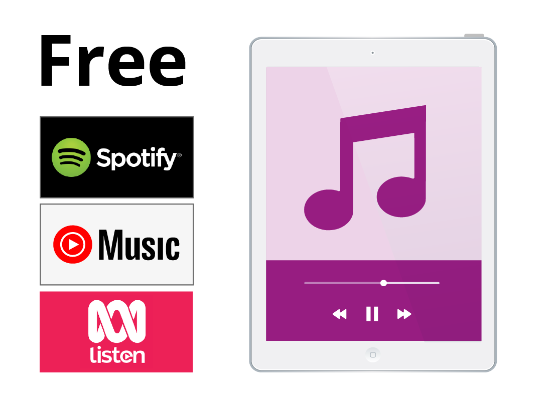Some free music streaming apps including Spotify, YouTube Music and ABC listen