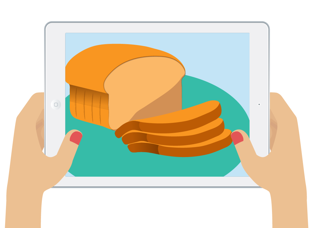 A graphic of a baking video played on a tablet