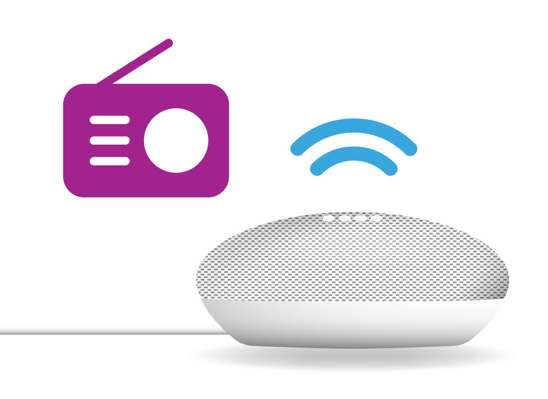 A graphic of a smart speaker