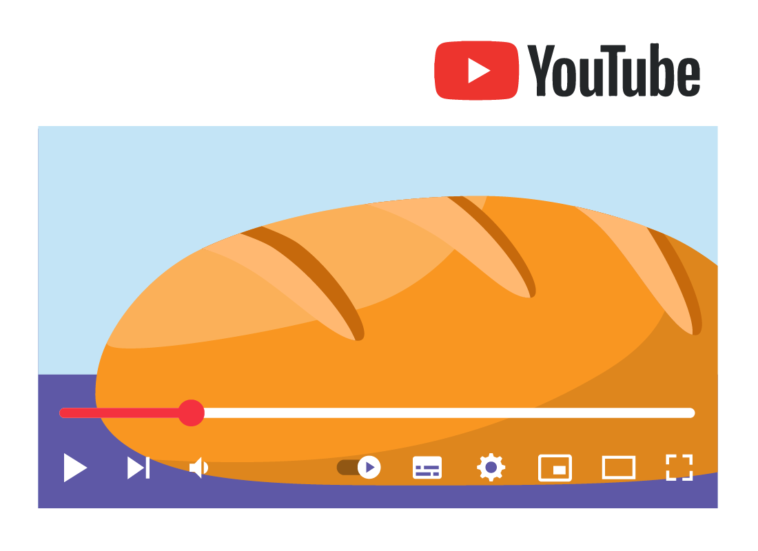 A graphic of a baking video tutorial shown on a tablet