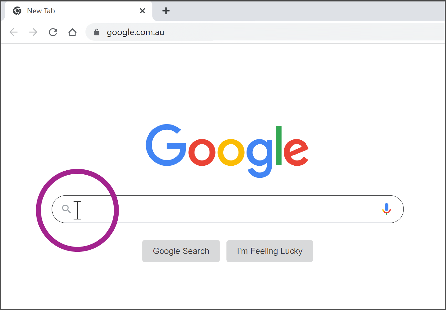 The I beam displayed inside the Google Search bar