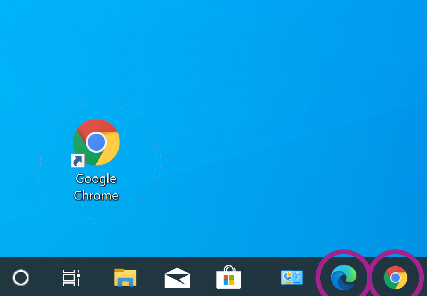 Iconos de Edge y Chrome en la barra de tareas de una computadora
