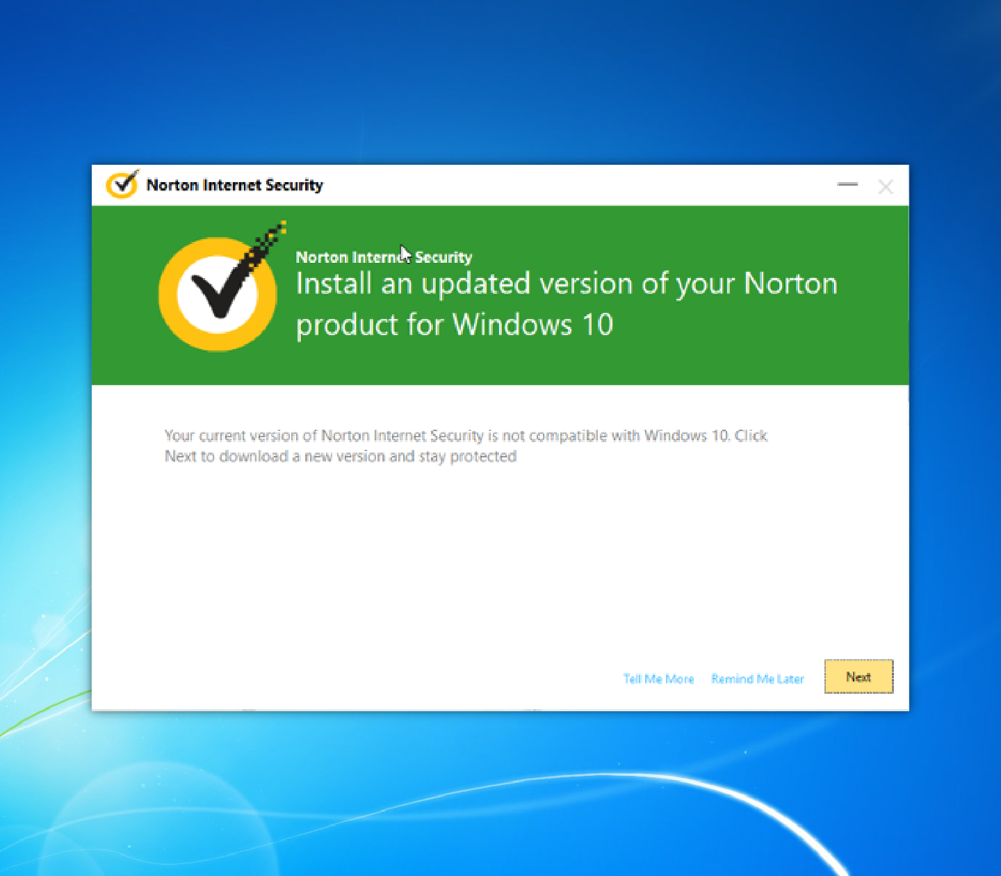 A Norton antivirus pop-up message