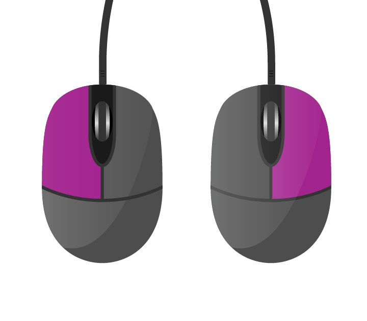 Dos imágenes de un ratón, con los botones izquierdo y derecho resaltados