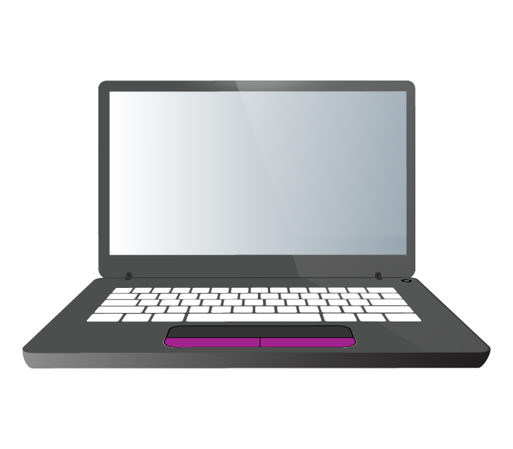 Un esempio di trackpad su un computer portatile con i pulsanti evidenziati