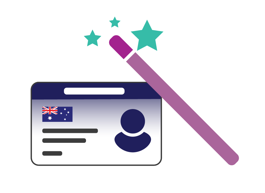 A graphic of an Australian identity card and a magic wand.