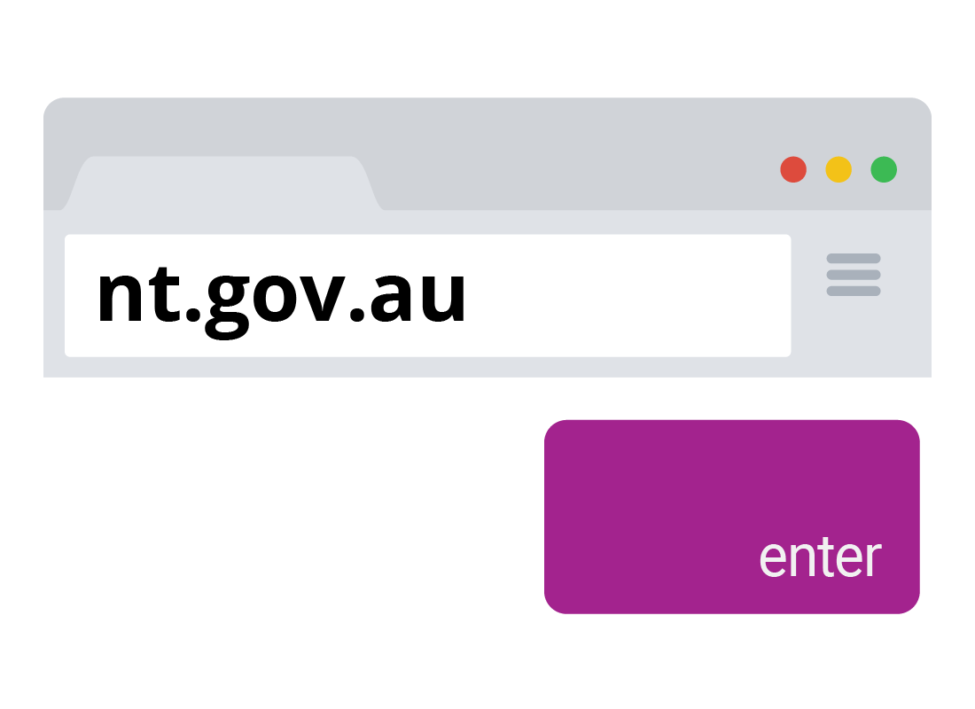 An illustration of a web browser address bar displaying nt.gov.au, and the Enter key from a keyboard