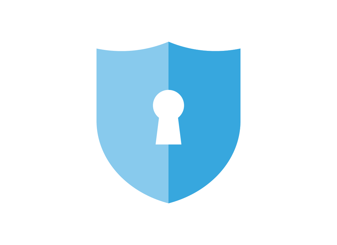 An illustration of a security icon, made up of a shield with a keyhole in it.