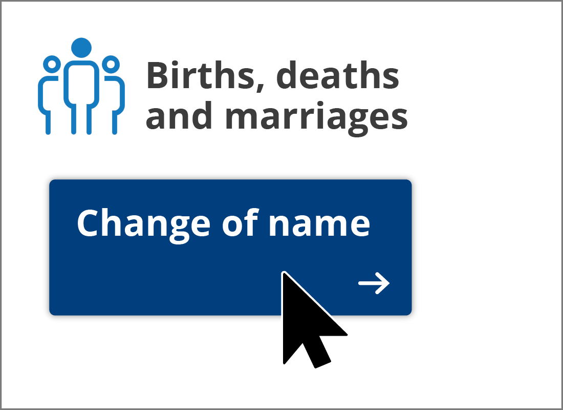 An illustration of a Change of name link in a Births, deaths and marriages category