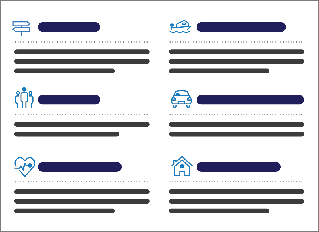 An illustration of different categories on a web page