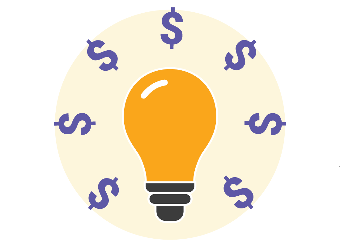 An illustration of a lightbulb surrounded by $ signs