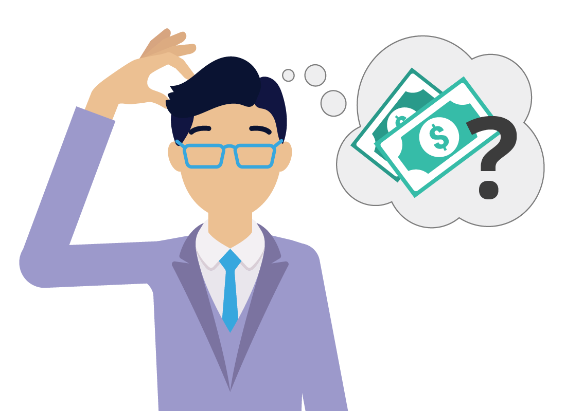 Man scratching his head while thinking about money