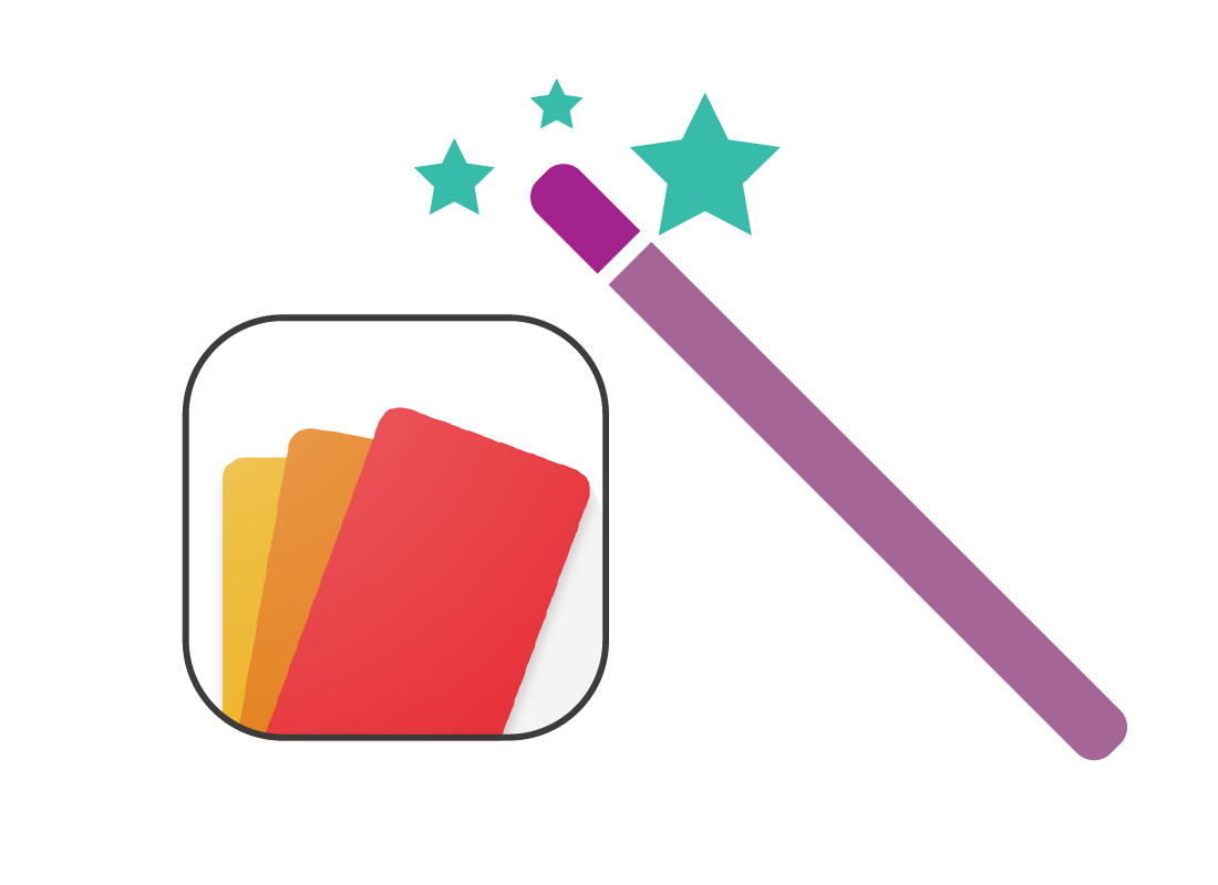 An illustration of a magic wand and and app icon.