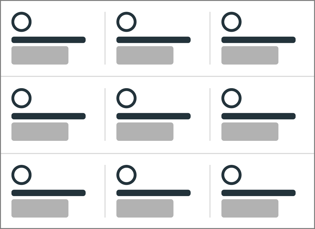 An illustration of a web page with lots of categories displayed in a grid layout.