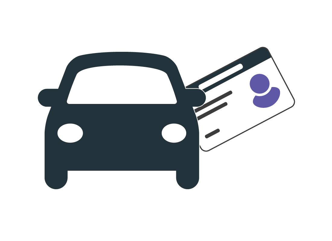 An illustration of a car with a drivers licence next to it