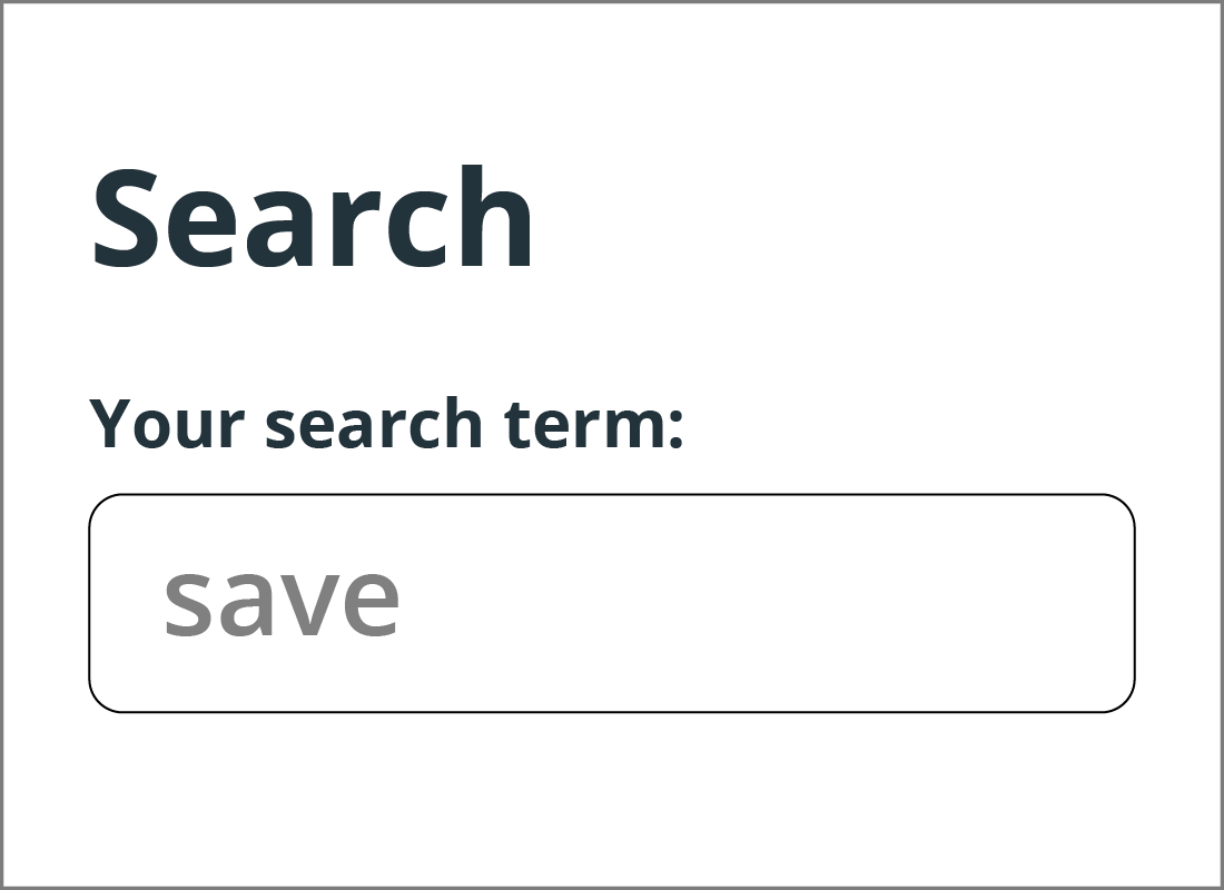 An illustration of the Search bar on a web page displaying a search term entitled save.