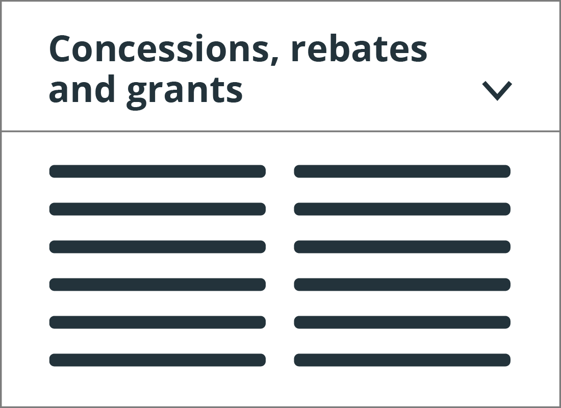 An illustration of the Concessions, rebates and grants web page.