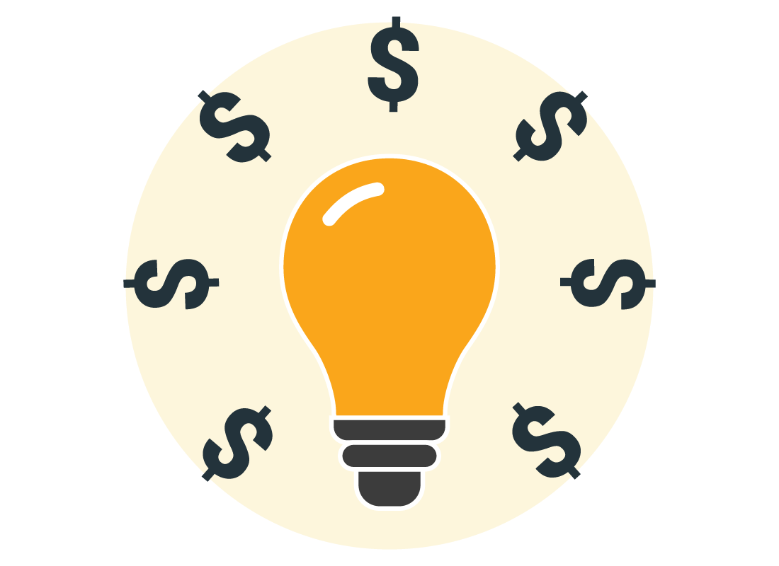 An illustration of a lightbulb surrounded by dollar signs