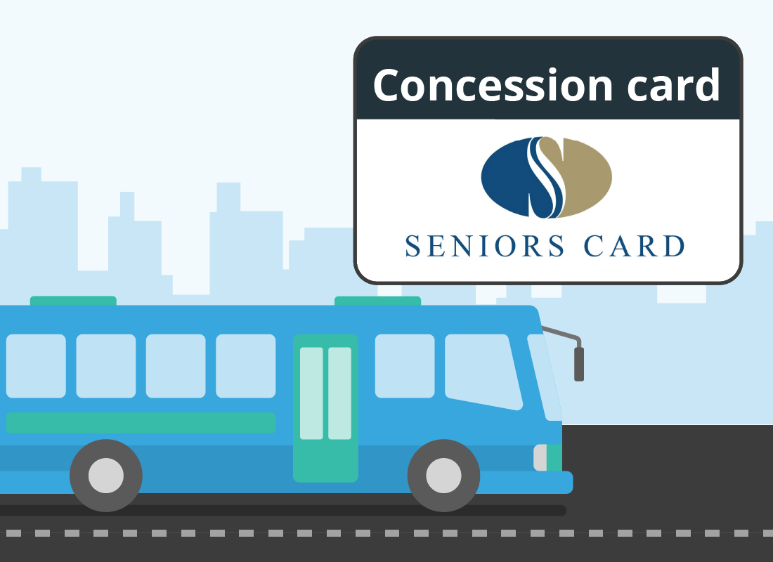 An illustration of a Seniors Card next to a bus