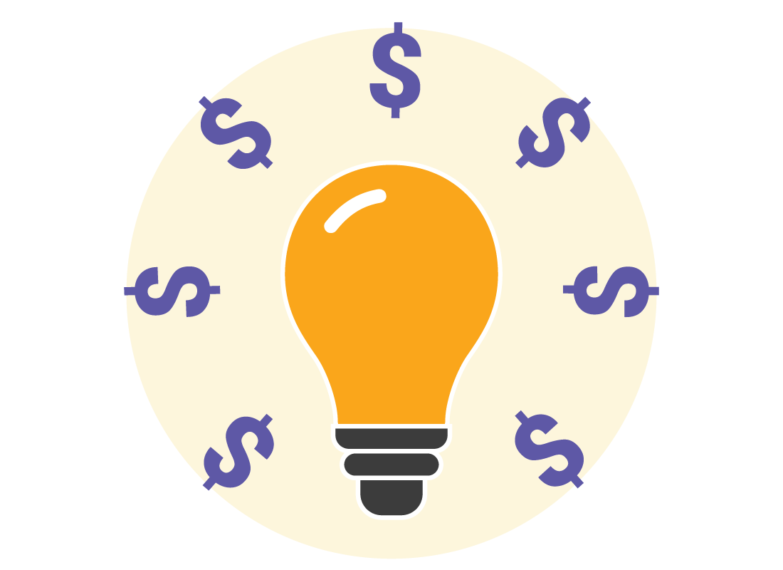An illustration of a light bulb surrounded by dollar signs