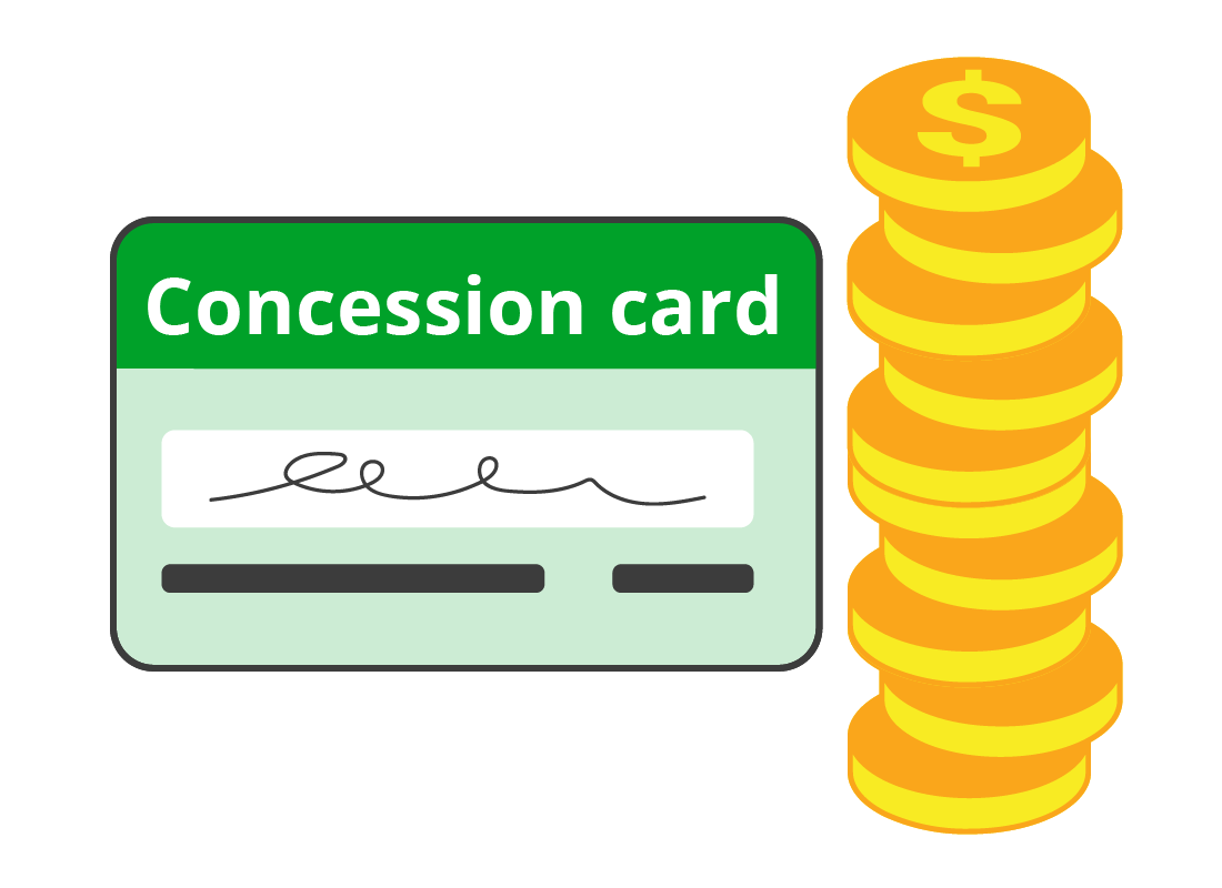 A concession card with coins next to it