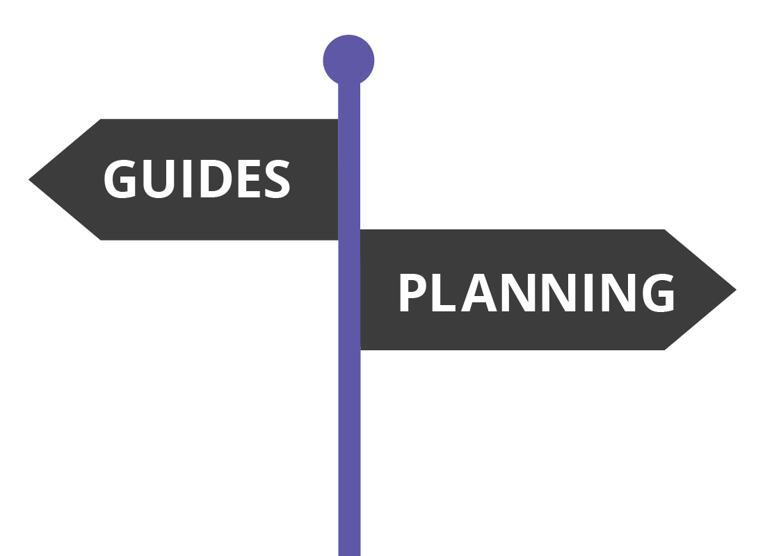 Road sign showing guides and planning
