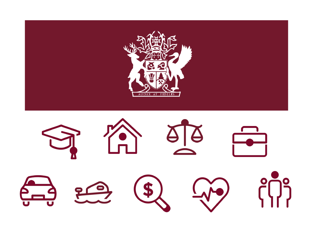 QLD coat of arms with a range of services under it