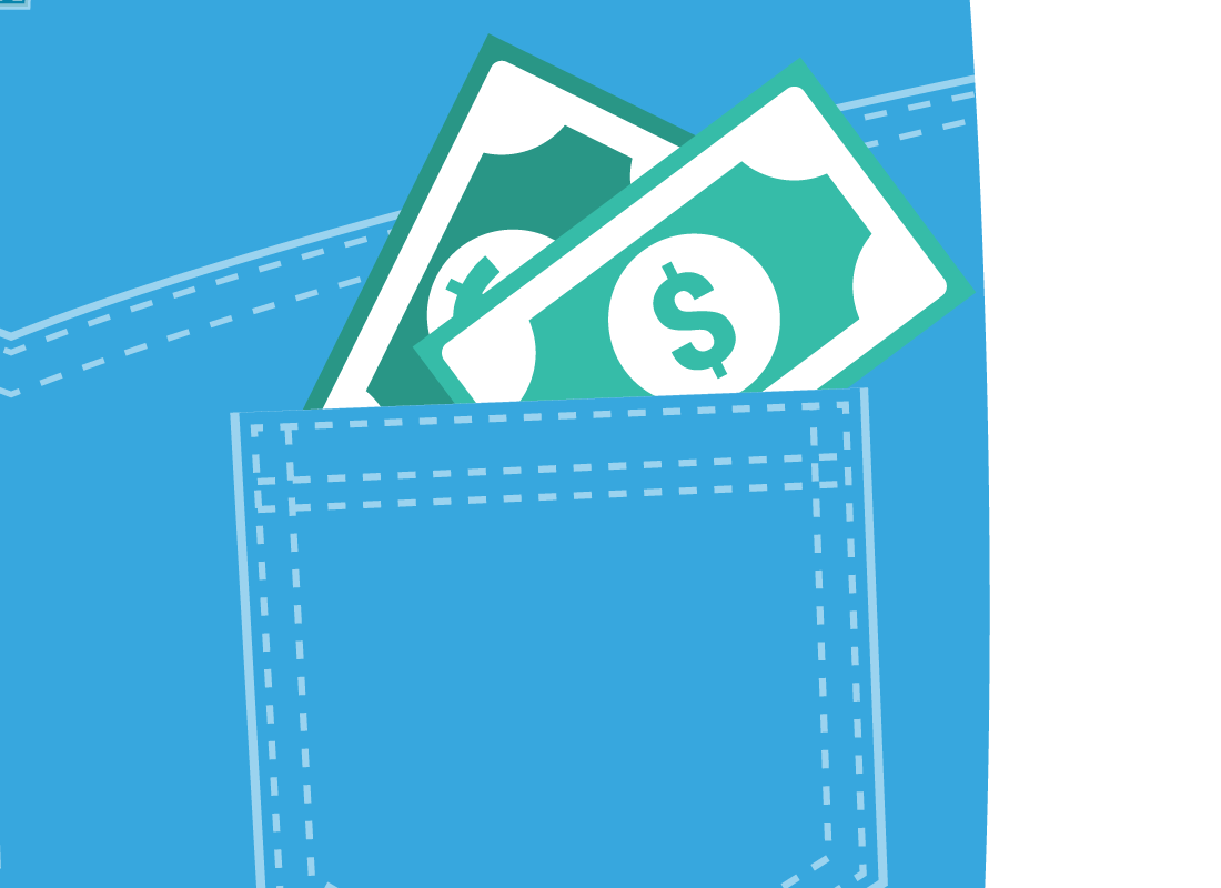 a pocket with cash in it