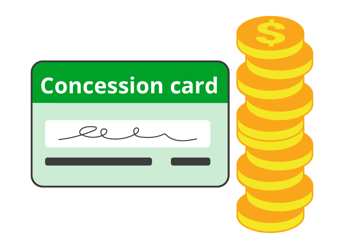 A concession card with coins next to it