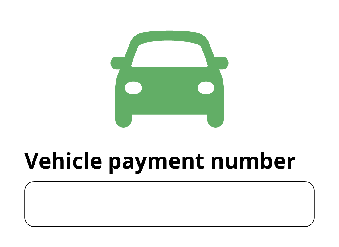 Photo of a car with a vehicle payment number field under it.