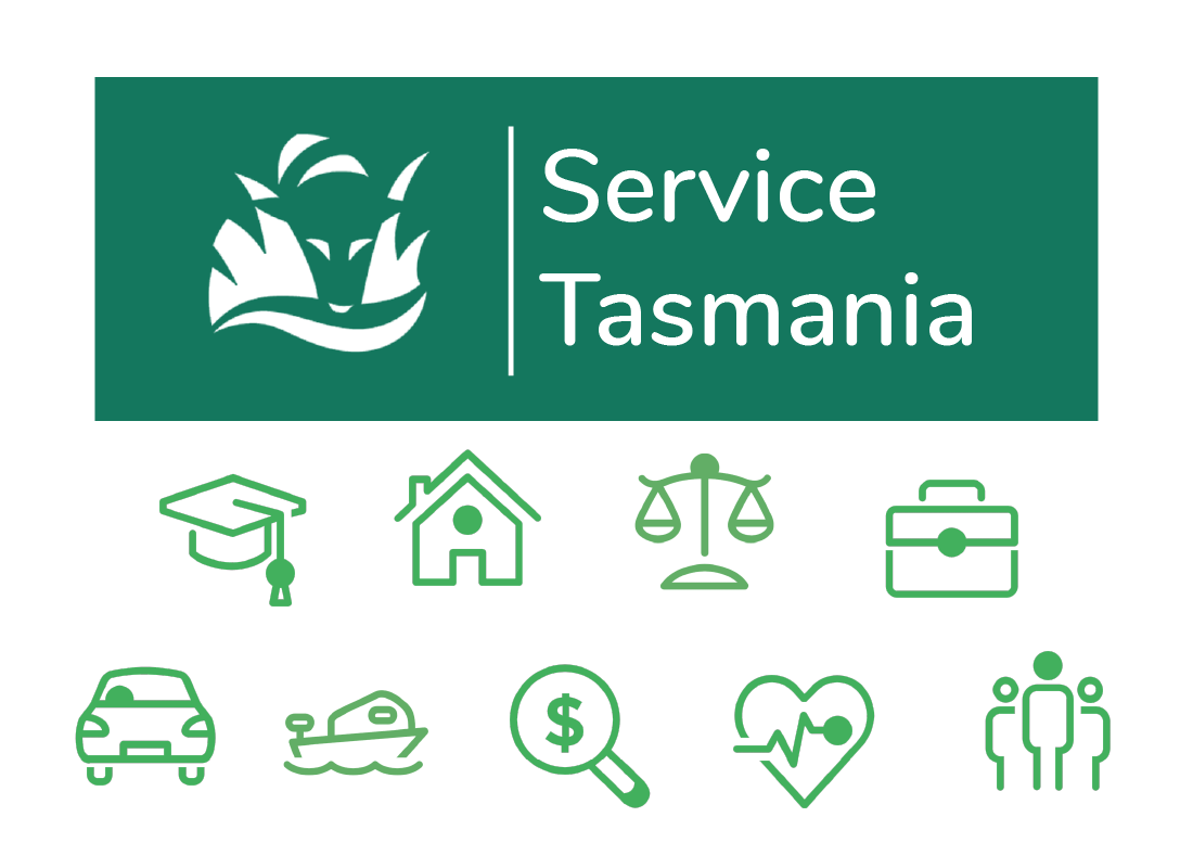 Service tasmania logo with a range of services under it