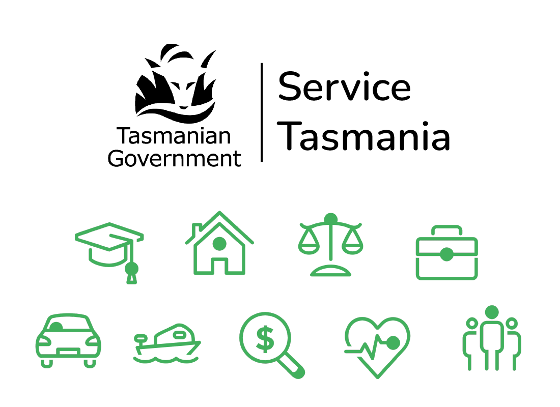 Service tasmania logo with a range of services under it