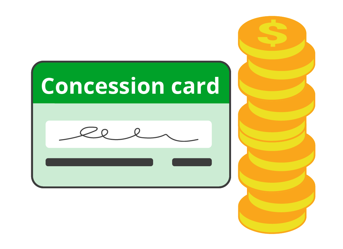 Concession card with a stack of coins next to it.