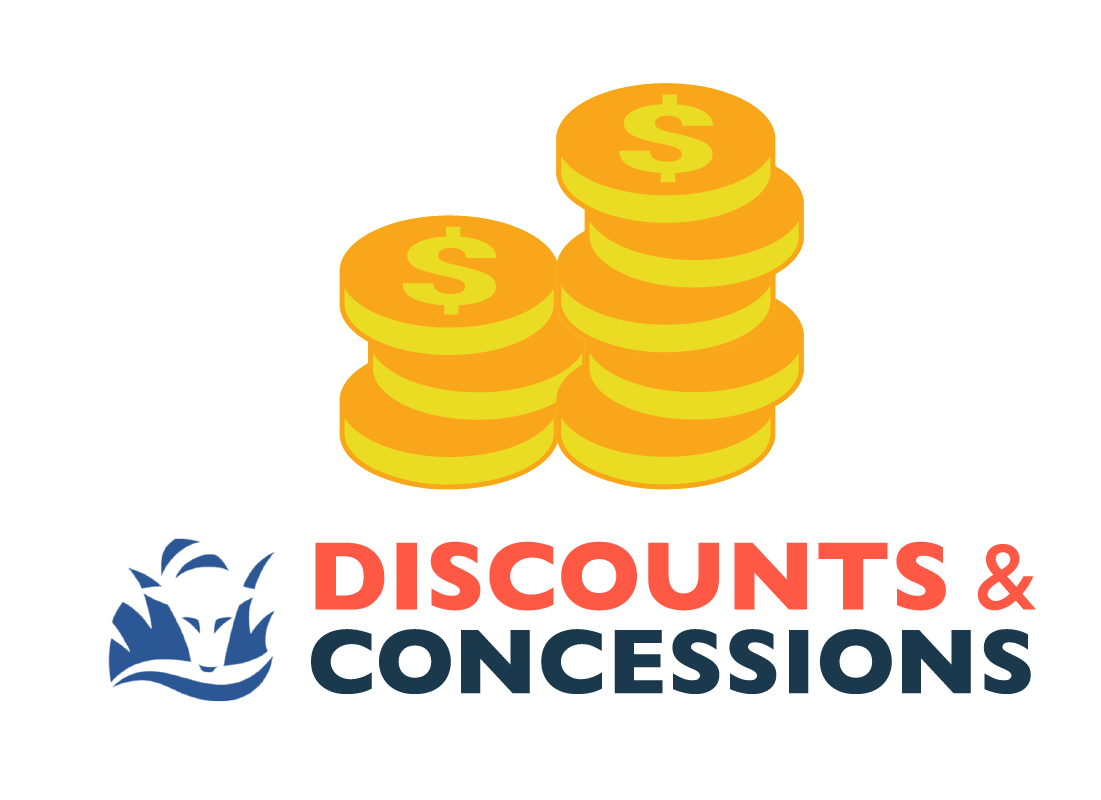 Discount and concessions logo with coins next to it