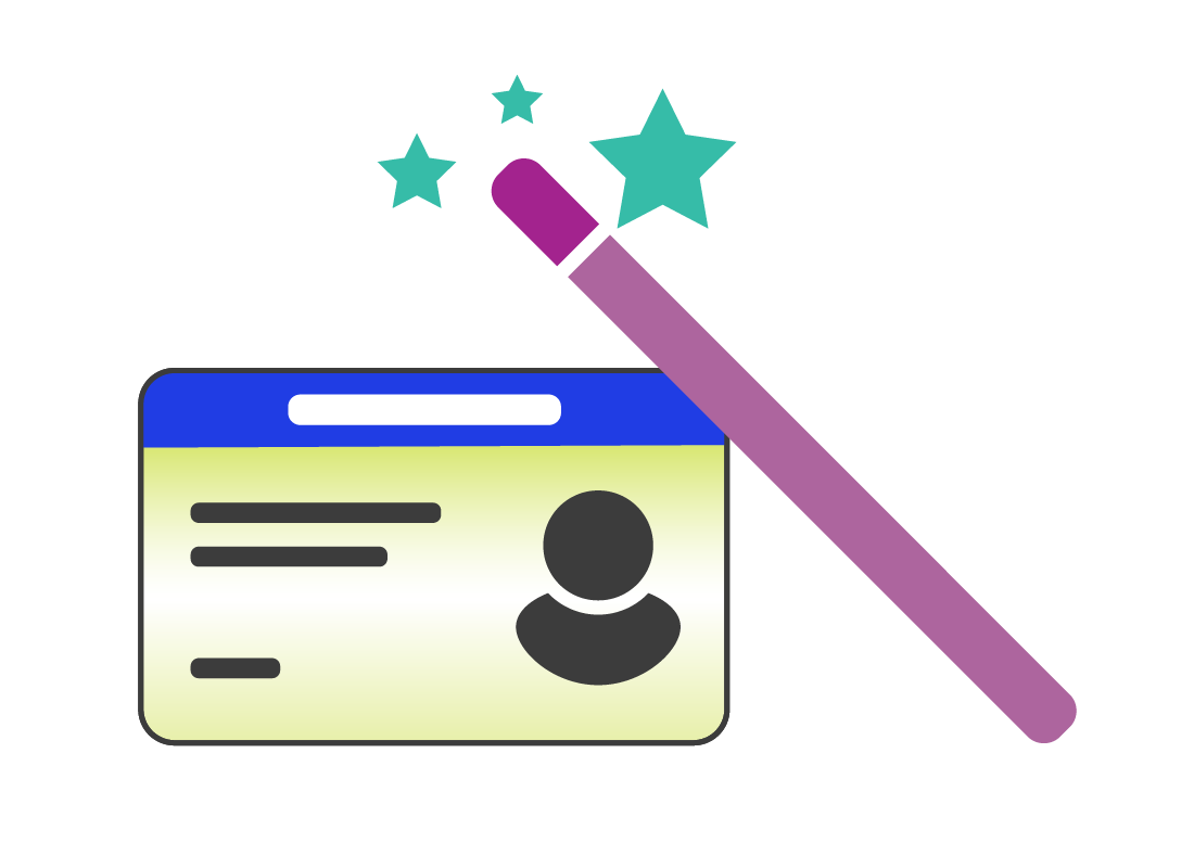 An illustration of a drivers licence with a magic wand next to it.