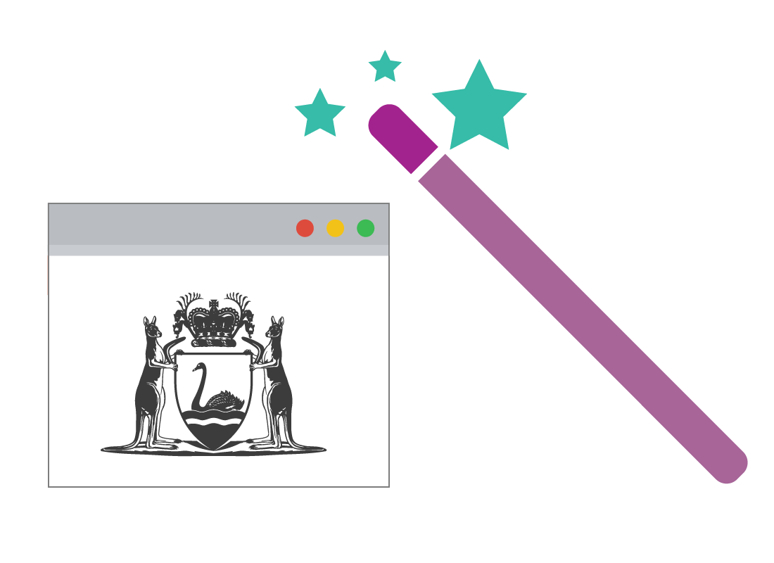 An illustration of the wa.gov.au website and a magic wand alongside it.