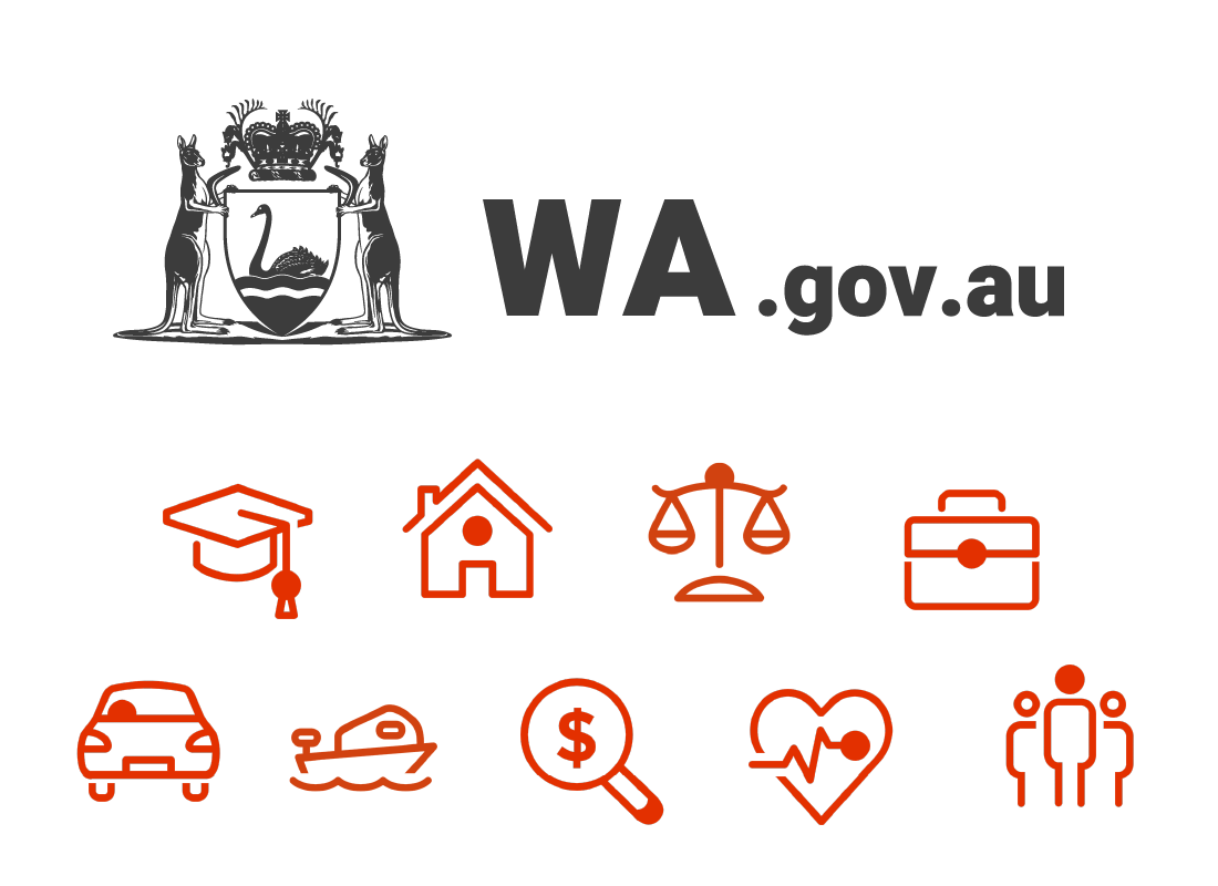 The WA.gov.au logo with icons of essential services grouped below
