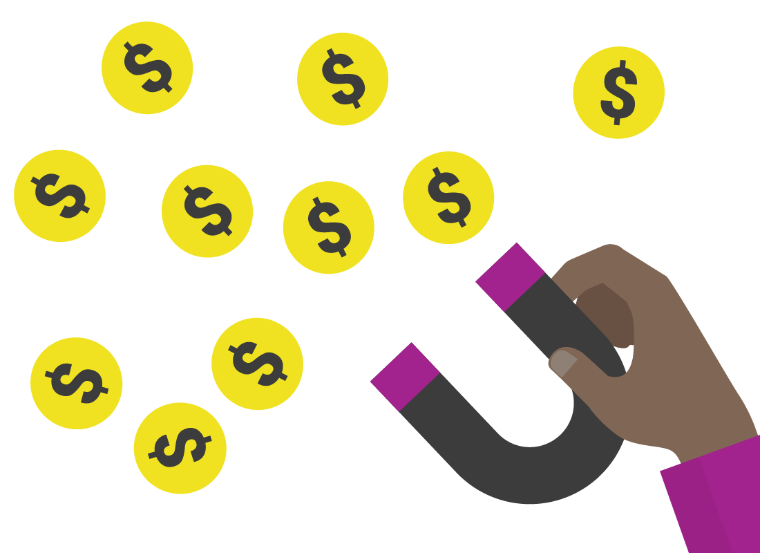 An illustration of the concessions.communities.wa.gov.au web address and a hand holding a magnet, which is attracting dollar coins towards it.