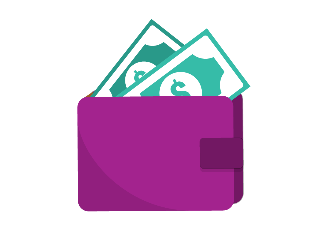 An illustration of a wallet stuffed with dollar bills