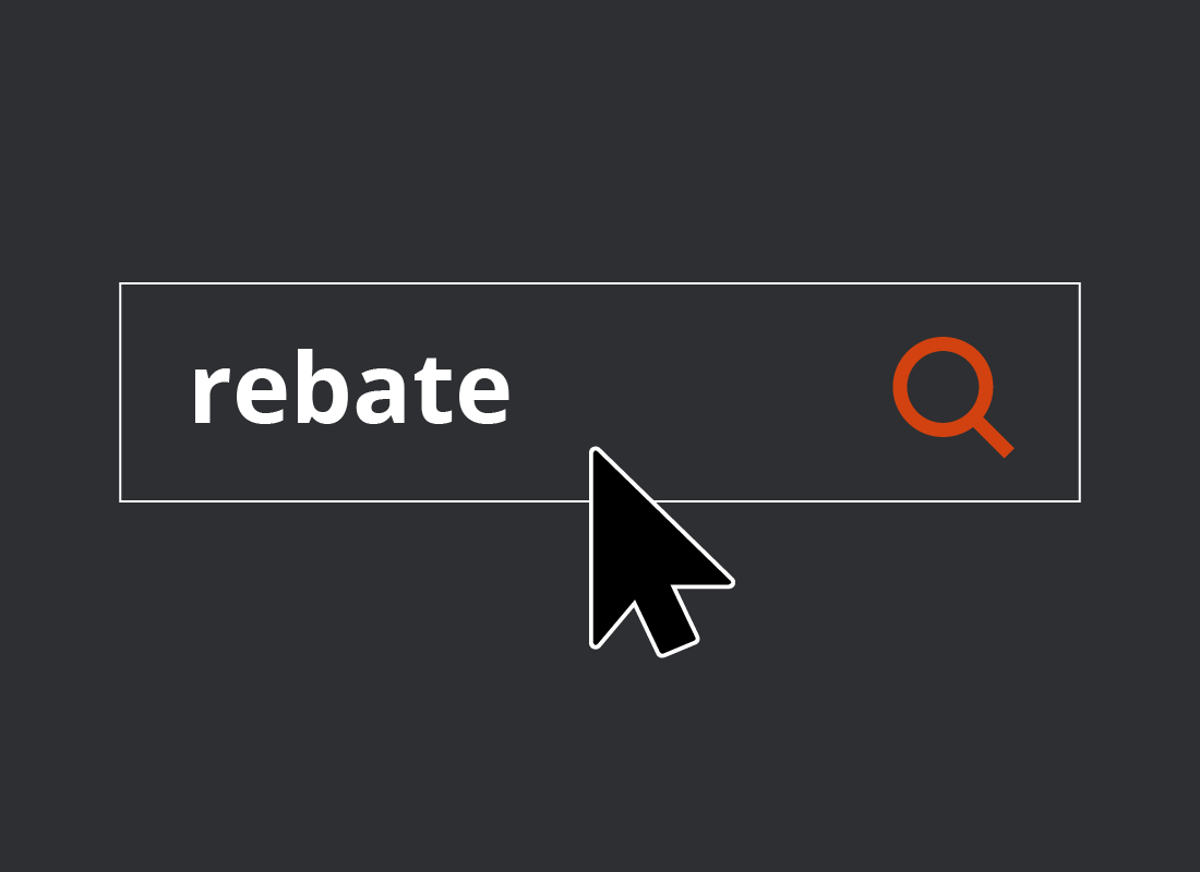 An illustration of the word 'rebate' typed into a search bar