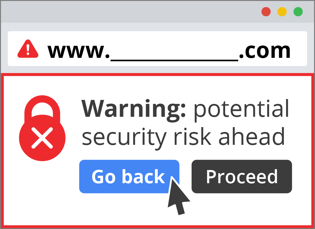 An illustration of a browser warning message about a malicious website