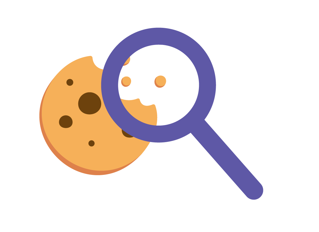 An illustration of a magnifying glass inspecting a cookie.
