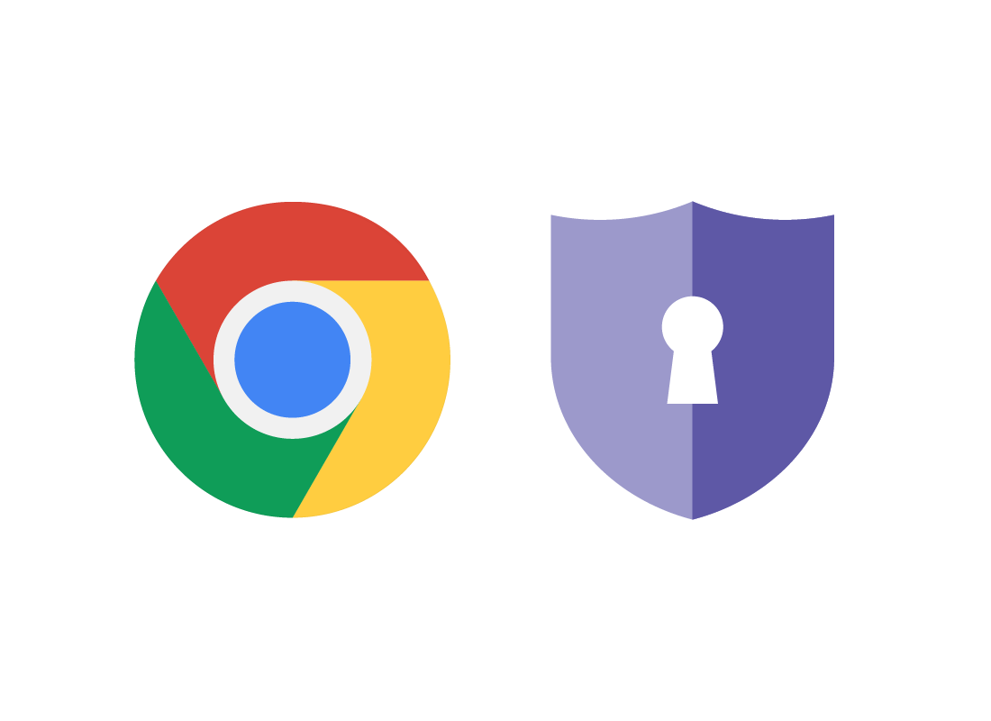 An illustration of the Chrome logo with a security shield icon